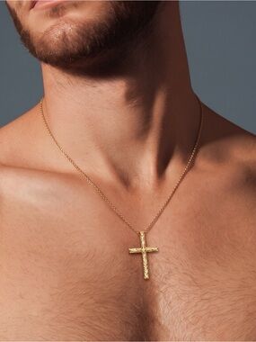 Large 14K Plated yellow gold over 925 Sterling Silver Cross with 18” chain